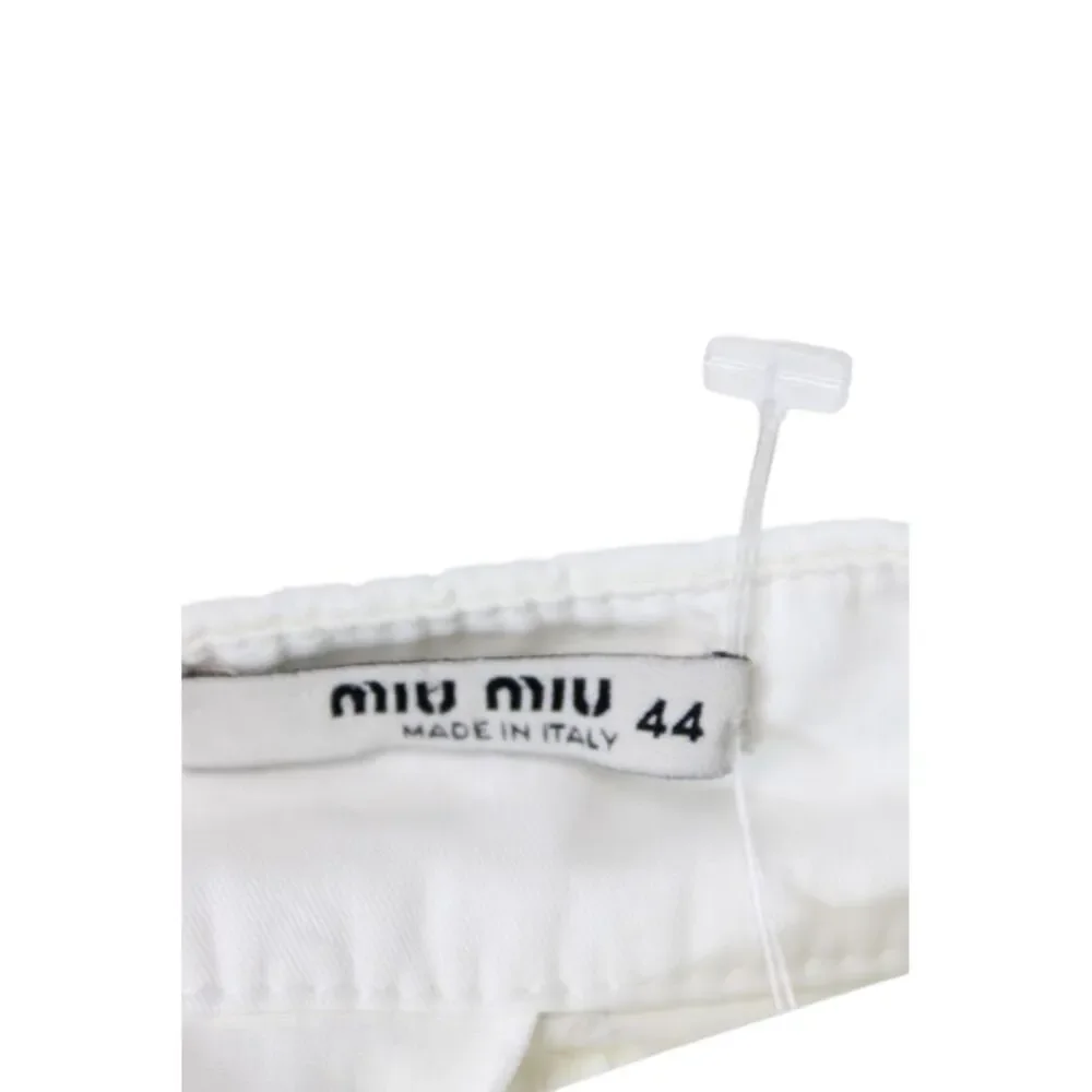 Miu Miu Women White A-Line Knee Length Cotton Skirt Zip Size 44